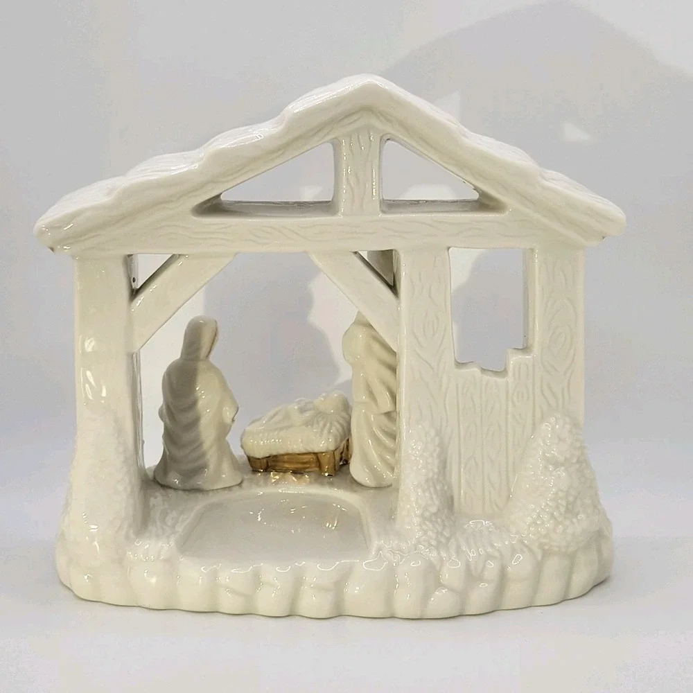 Mikasa Holiday Elegance Nativity Tealight Holder Off-White‎ Fine China Christmas